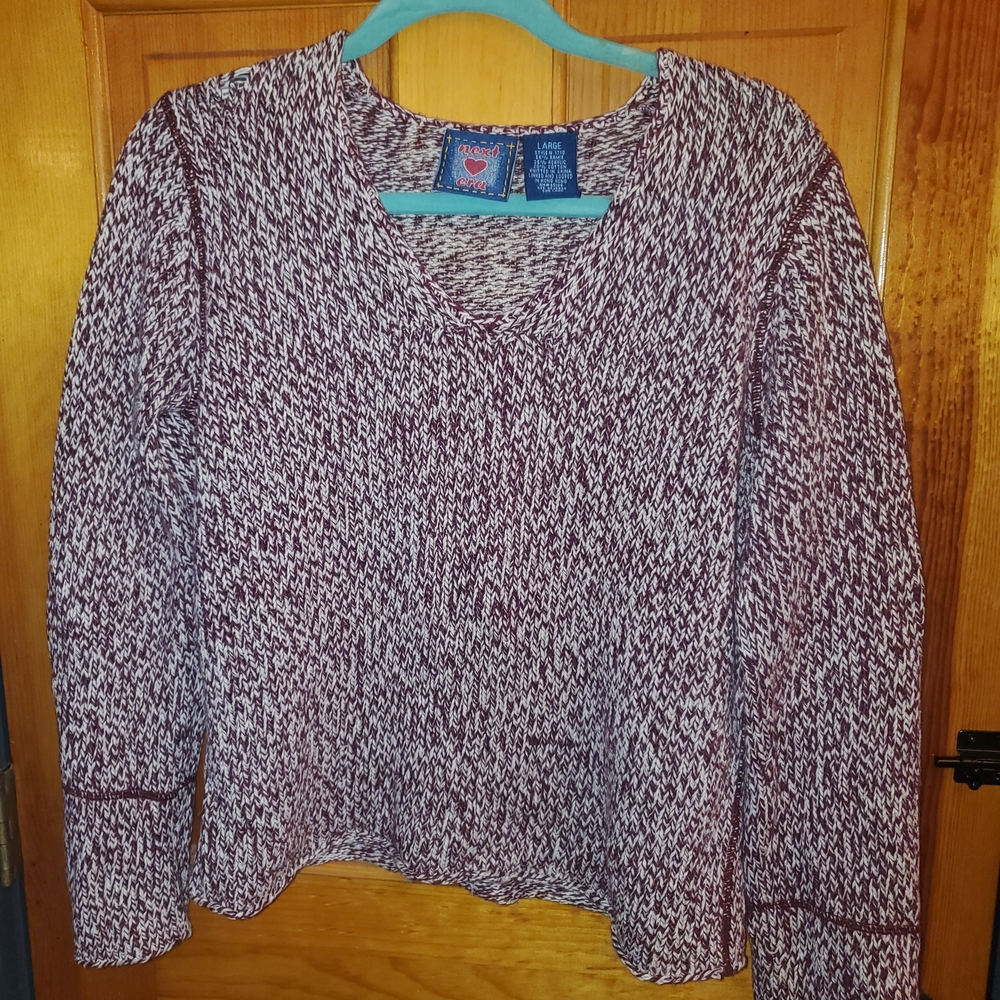 Vintage 90's Next Era Maroon and White Knit Bell Sleeve Sweater